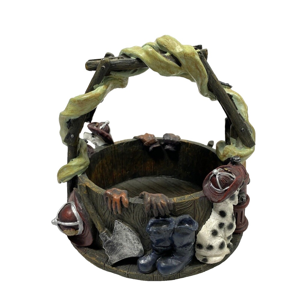 Decorative‎ Firehouse Dalmation Fireman Ladder Hose Basket w/ Handle Home Decor